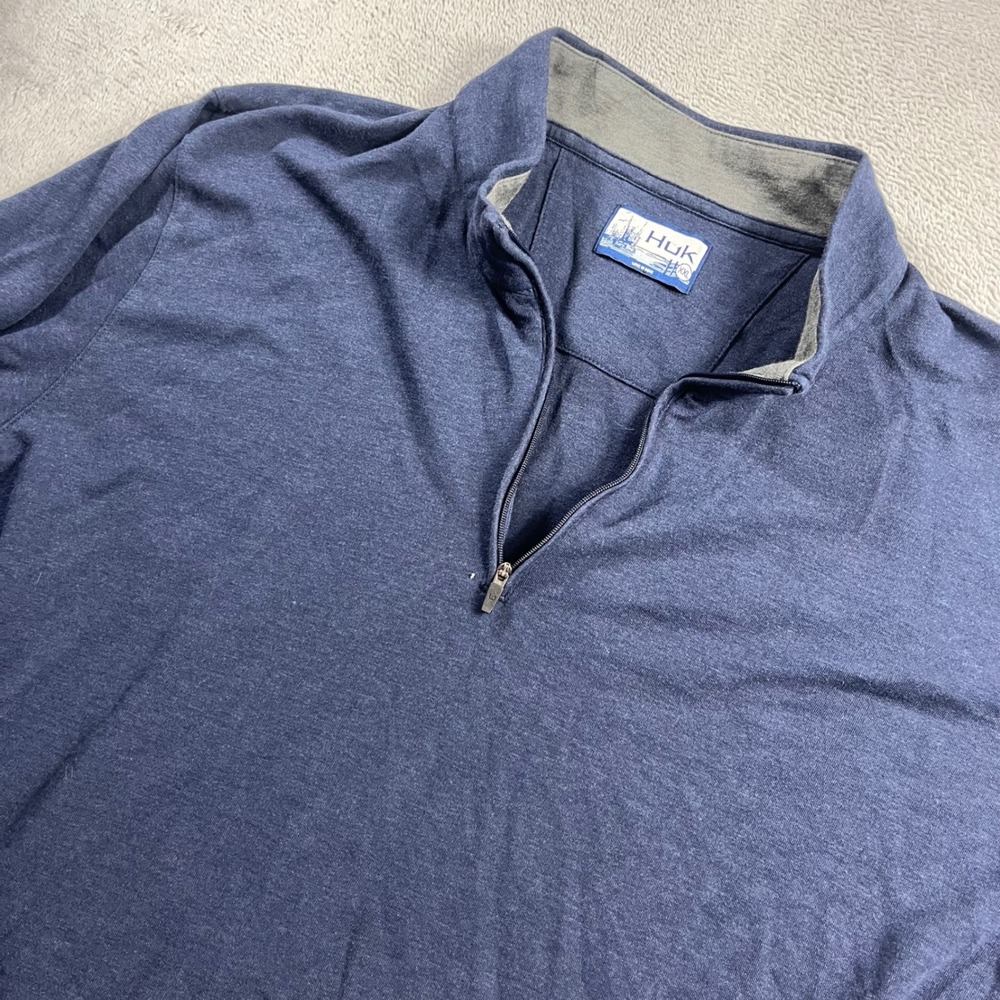 Huk Mens XXL Quarter Zip Pullover Navy Blue Heather Performance Fishing Shirt